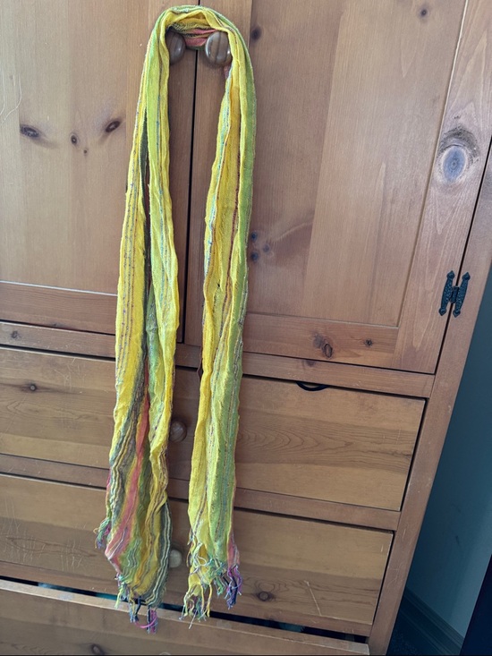 Accessories - Lightweight Yellow Multicolor Fringe Scarf